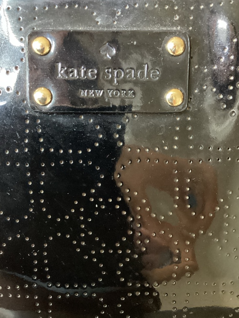 Kate Spade Black Patent Tote Bag. NWOT. 16"W X 10"L X 6" D with Unbrand Dusty - Picture 3 of 15